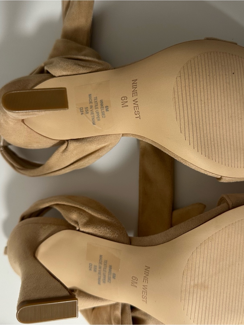 NIB- Nine West Kelsie 6M Light Natural - Ankle-Tie Suede High Heel Sandal - Picture 9 of 10